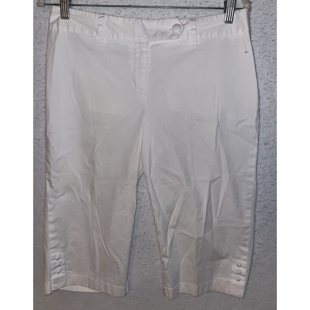 Ann Taylor Petite White Solid Flat Front Button Zip Cropped Pants Women's sz 6P
